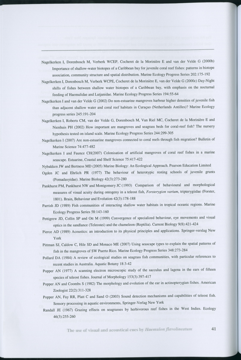 Z Habitat selection by coral fish - Use of visual and acoustical cues by Haemulon flavolineatum - New Page