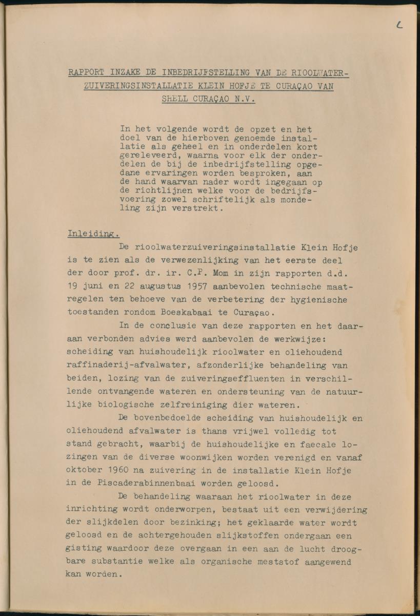 Z Rapport inzake de inbedrijfstelling van de Rioolwaterzuiveringsinstallatie Klein Hofje te Curacao - New Page