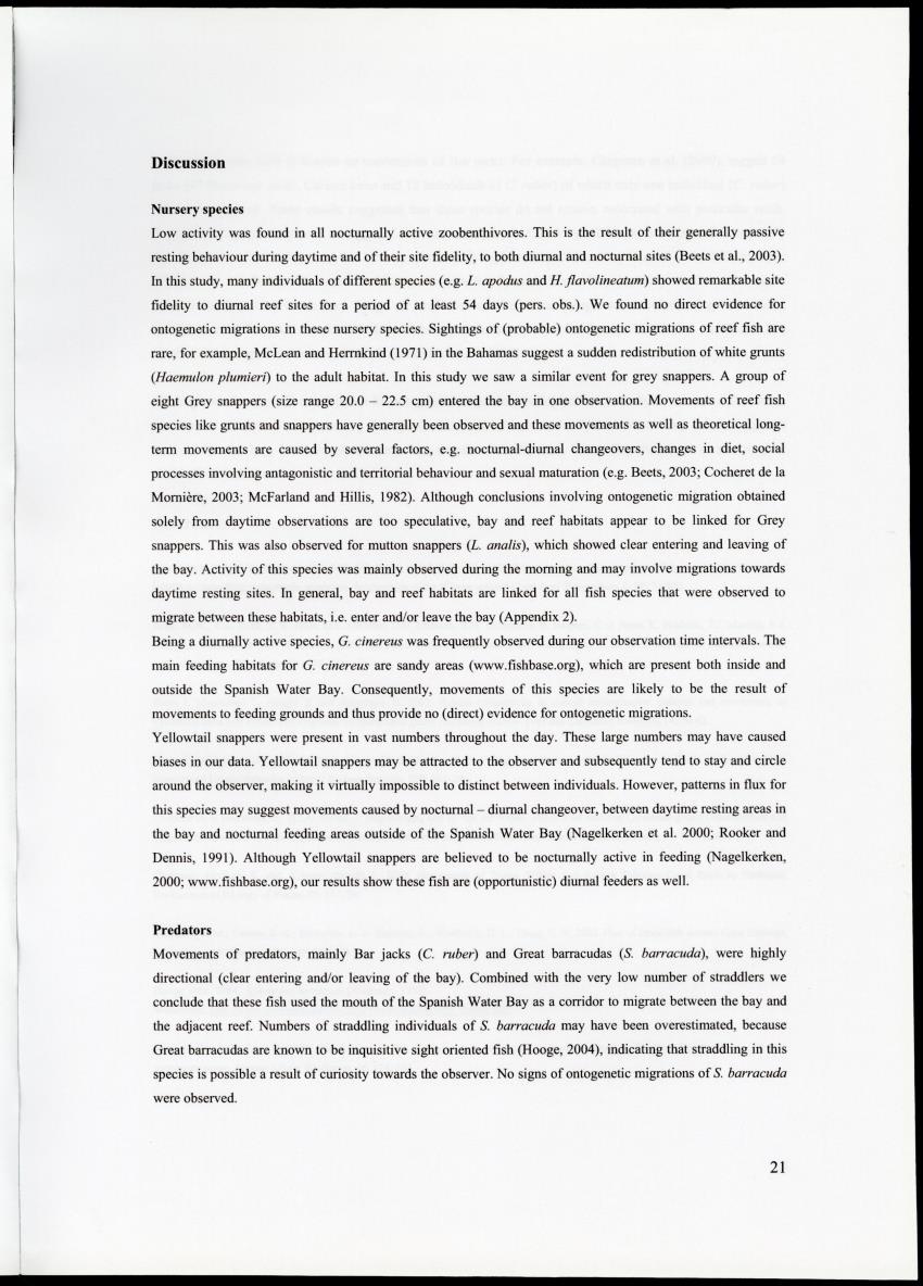 Z Movements of nursery reef fish in the Spanish Water Bay, Curacao - New Page