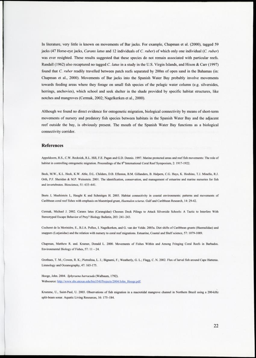 Z Movements of nursery reef fish in the Spanish Water Bay, Curacao - New Page