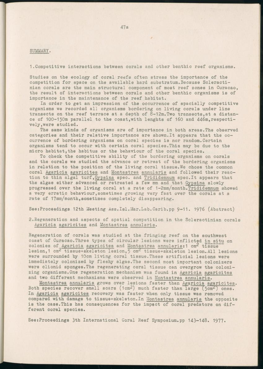 Z Aspekten van kompetitie tussen steenkoralen (scleractinia) en andere bentische rif-organismen - New Page