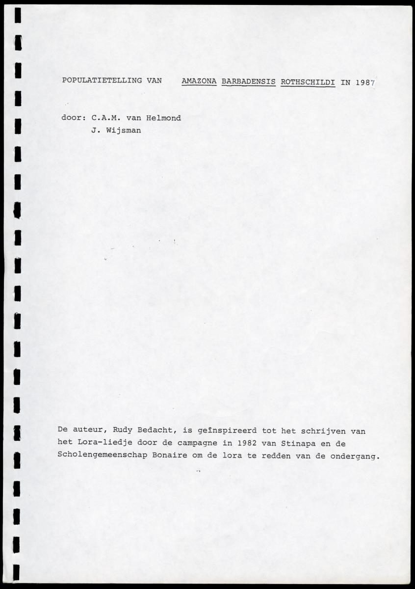 zI. Populatietelling van Amazona barbadensis Rothschildi in 1987. II. Icterus icterus, een aanwinst of niet? - New Page