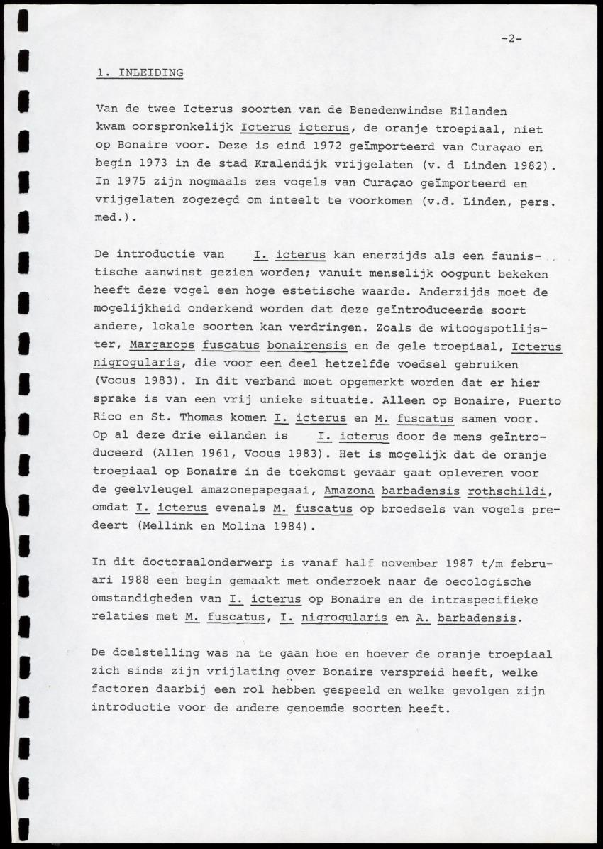 zI. Populatietelling van Amazona barbadensis Rothschildi in 1987. II. Icterus icterus, een aanwinst of niet? - New Page
