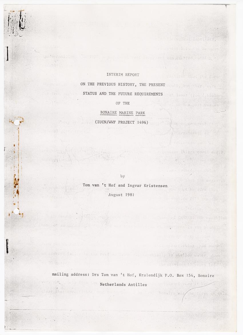 z Interim report on the previous history, the present status and future requirements of the Bonaire Marine Park (IUCN/WWF project 1496) - New Page