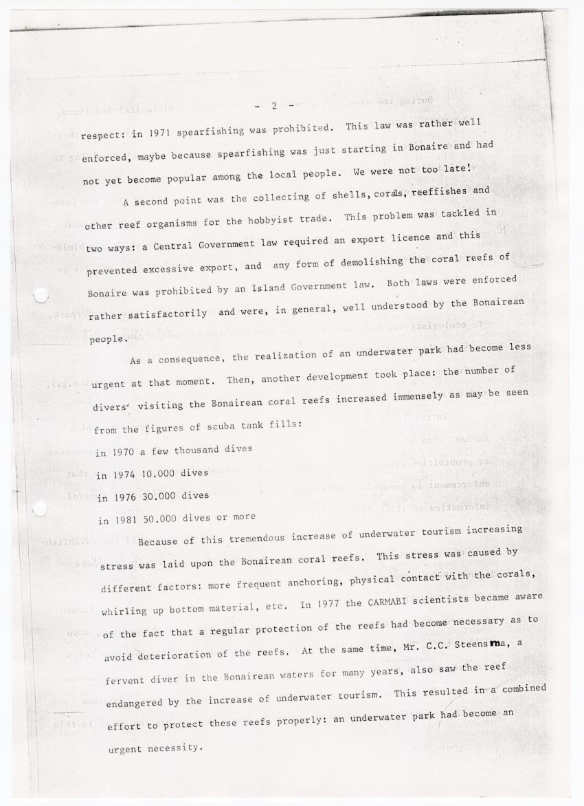 z Interim report on the previous history, the present status and future requirements of the Bonaire Marine Park (IUCN/WWF project 1496) - New Page