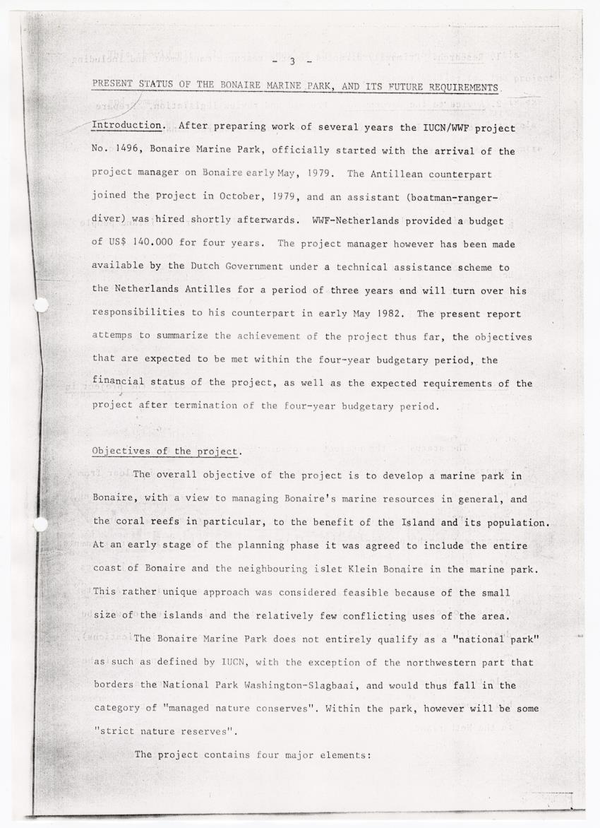 z Interim report on the previous history, the present status and future requirements of the Bonaire Marine Park (IUCN/WWF project 1496) - New Page