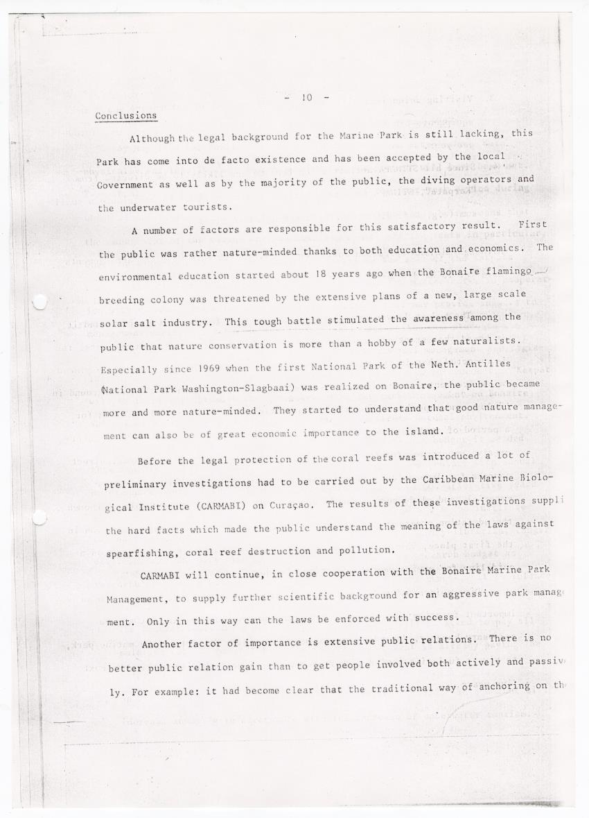 z Interim report on the previous history, the present status and future requirements of the Bonaire Marine Park (IUCN/WWF project 1496) - New Page