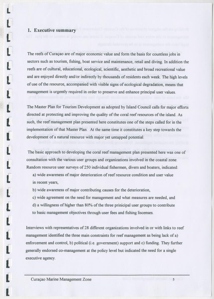 z Curacao marine management zone - A plan for sustainable use of Curacao's reef resources - New Page