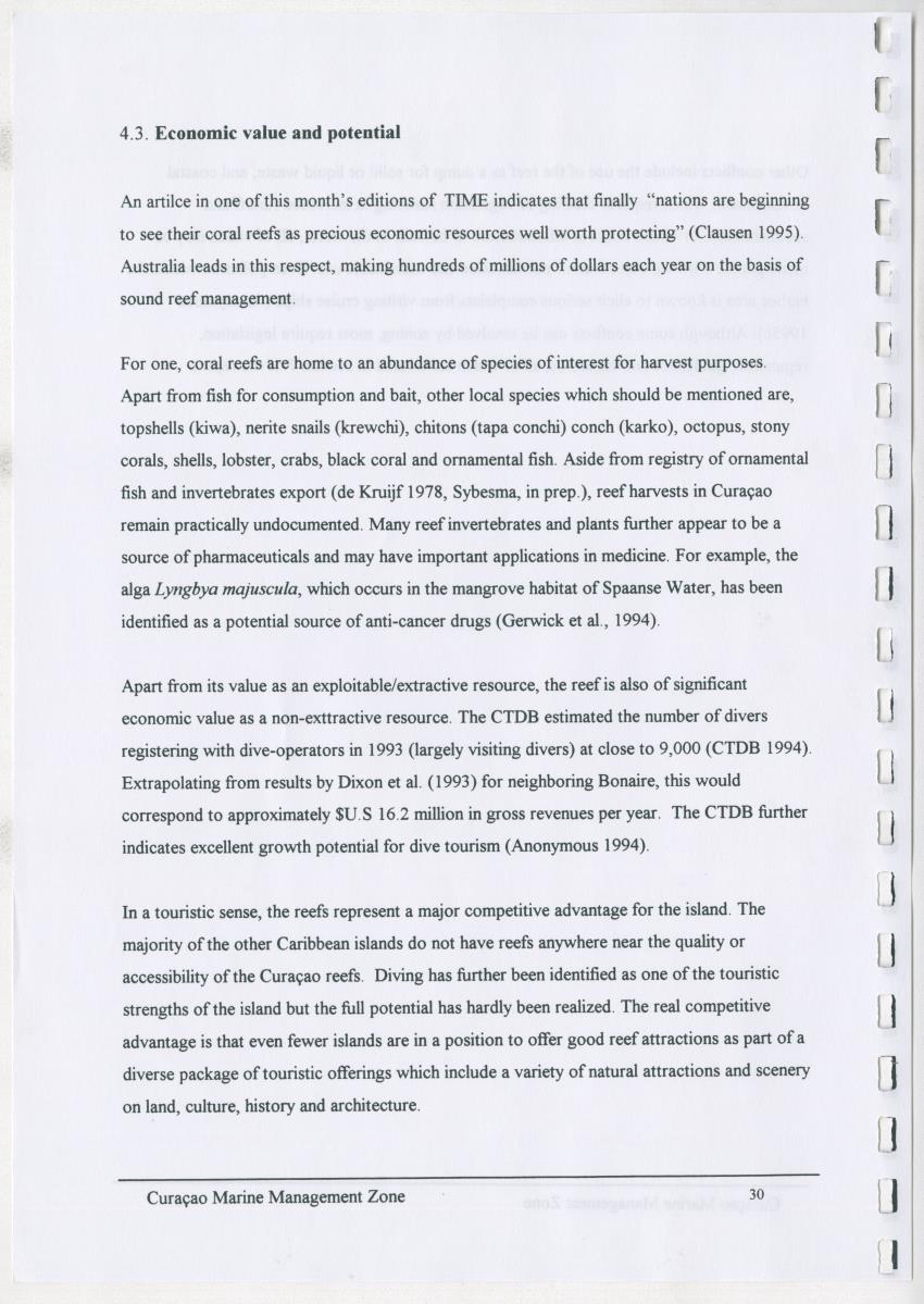 z Curacao marine management zone - A plan for sustainable use of Curacao's reef resources - New Page