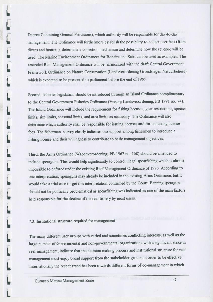 z Curacao marine management zone - A plan for sustainable use of Curacao's reef resources - New Page