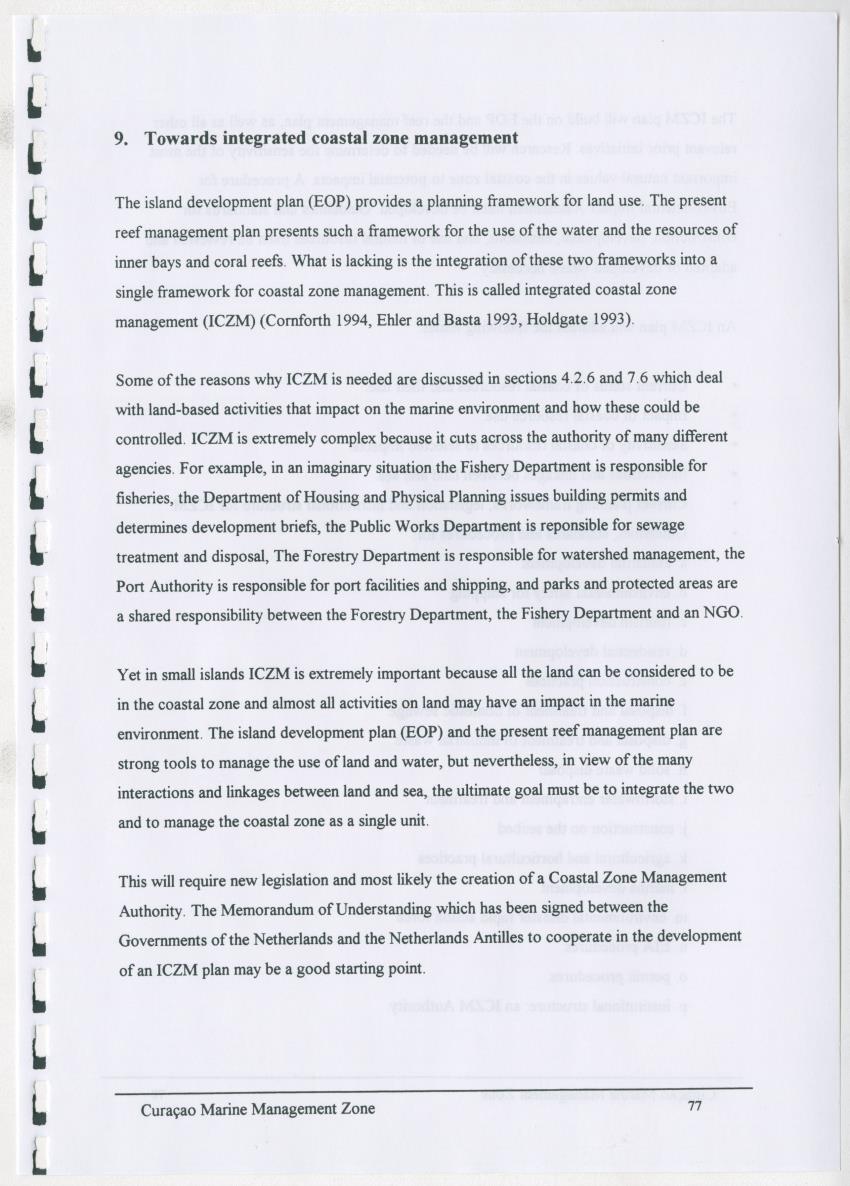 z Curacao marine management zone - A plan for sustainable use of Curacao's reef resources - New Page