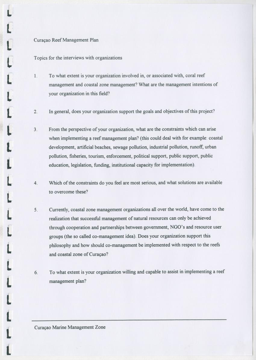 z Curacao marine management zone - A plan for sustainable use of Curacao's reef resources - New Page