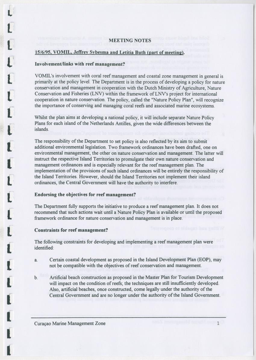 z Curacao marine management zone - A plan for sustainable use of Curacao's reef resources - New Page