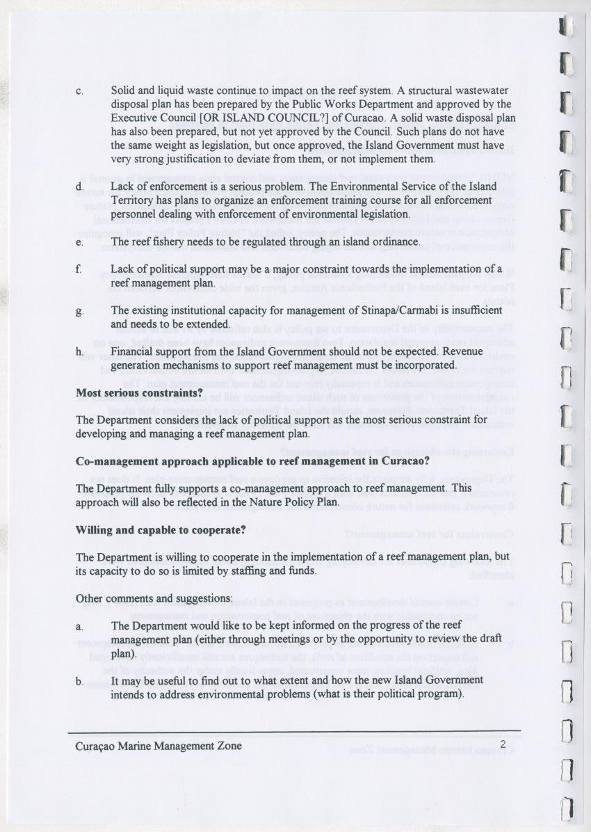 z Curacao marine management zone - A plan for sustainable use of Curacao's reef resources - New Page