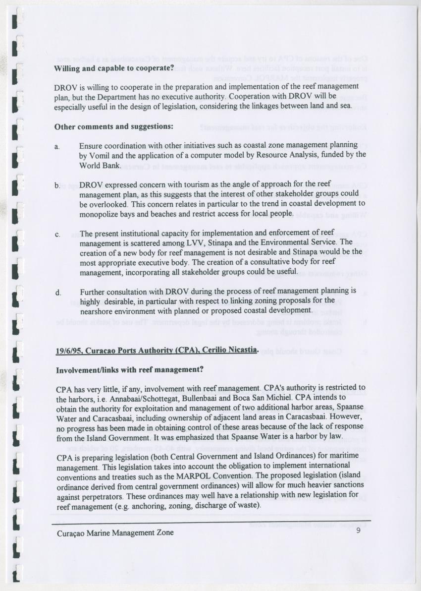 z Curacao marine management zone - A plan for sustainable use of Curacao's reef resources - New Page