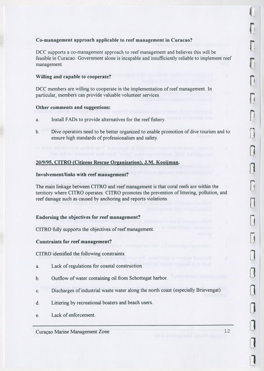 z Curacao marine management zone - A plan for sustainable use of Curacao's reef resources - New Page