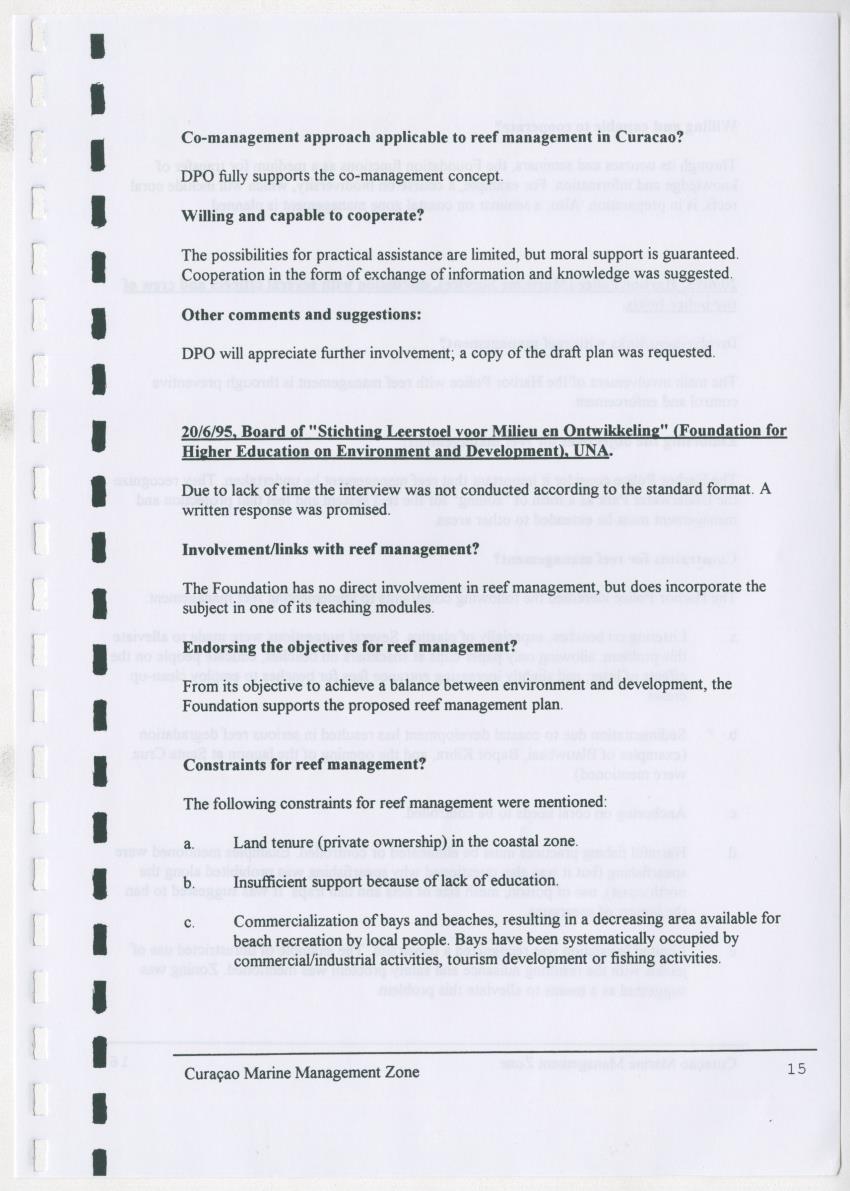 z Curacao marine management zone - A plan for sustainable use of Curacao's reef resources - New Page