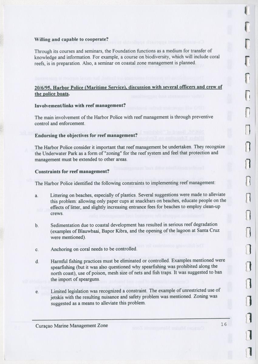 z Curacao marine management zone - A plan for sustainable use of Curacao's reef resources - New Page