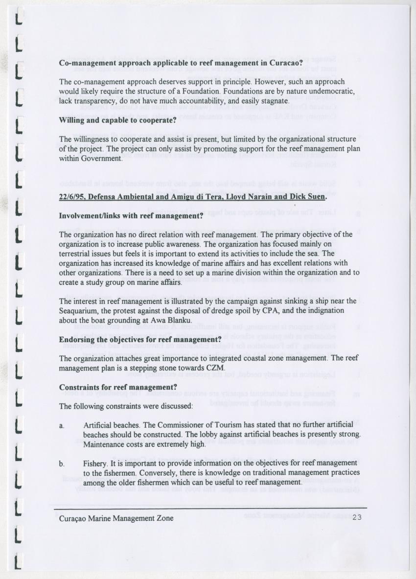 z Curacao marine management zone - A plan for sustainable use of Curacao's reef resources - New Page