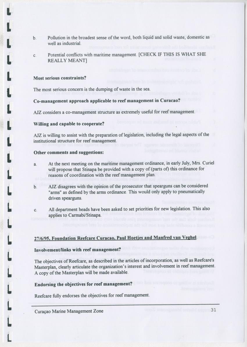 z Curacao marine management zone - A plan for sustainable use of Curacao's reef resources - New Page