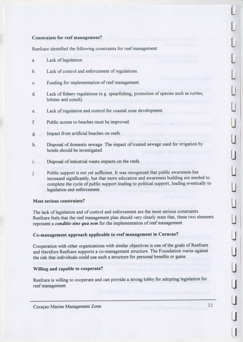 z Curacao marine management zone - A plan for sustainable use of Curacao's reef resources - New Page