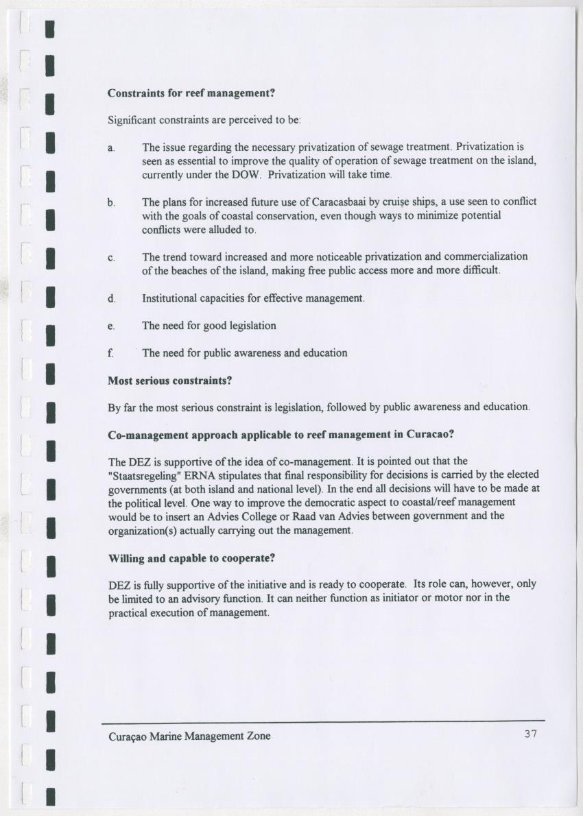 z Curacao marine management zone - A plan for sustainable use of Curacao's reef resources - New Page