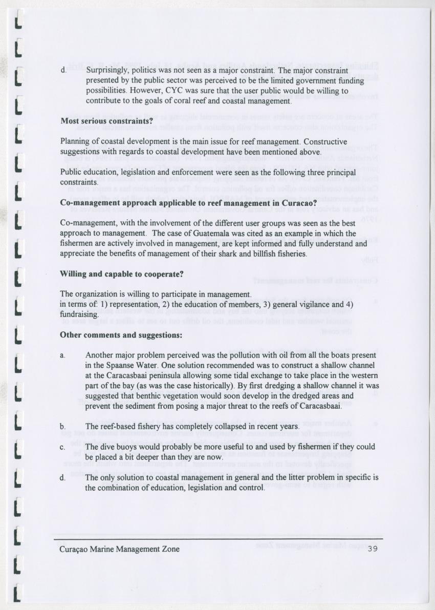 z Curacao marine management zone - A plan for sustainable use of Curacao's reef resources - New Page