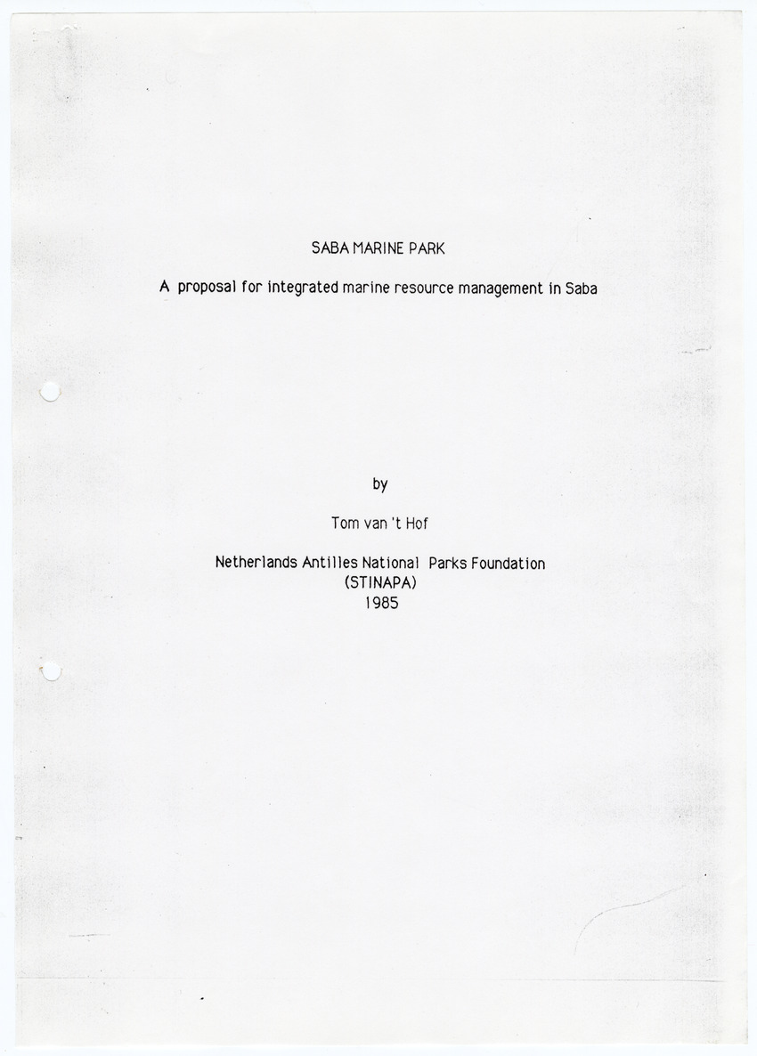 Saba Marine Park - A proposal for integrated marine resource management in Saba - New Page