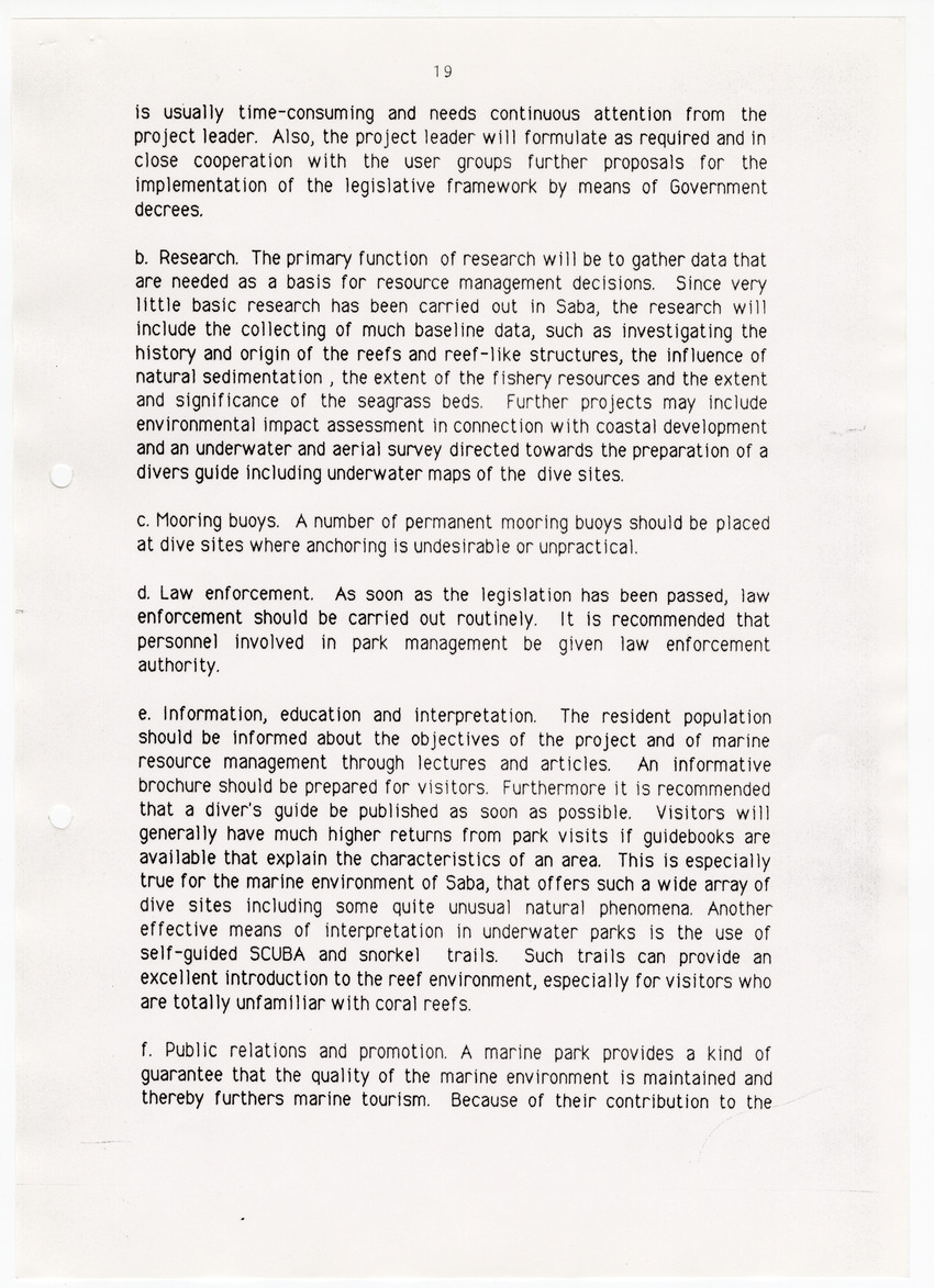 Saba Marine Park - A proposal for integrated marine resource management in Saba - New Page