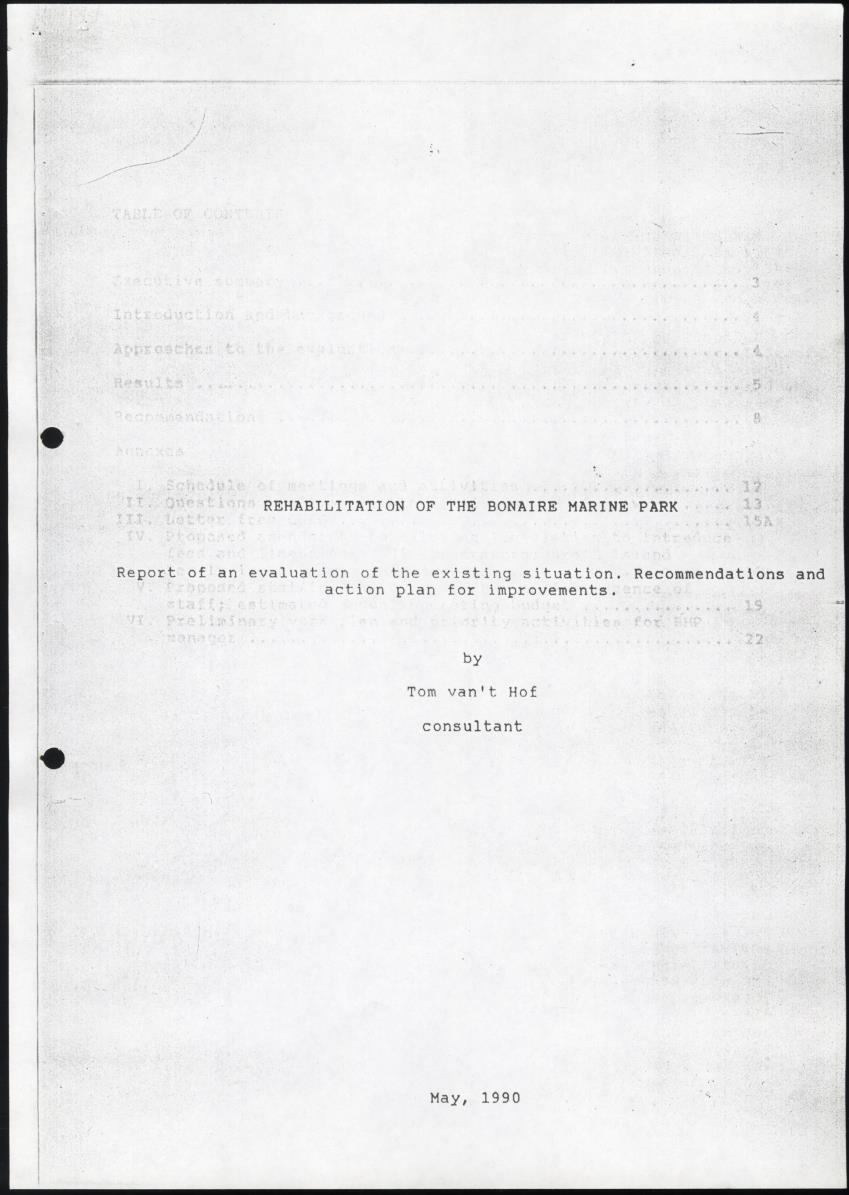 z Rehabilitation of the Bonaire Marine Park - Report of an evaluation of the existing situation. Recommendations and action plan for improvements - New Page