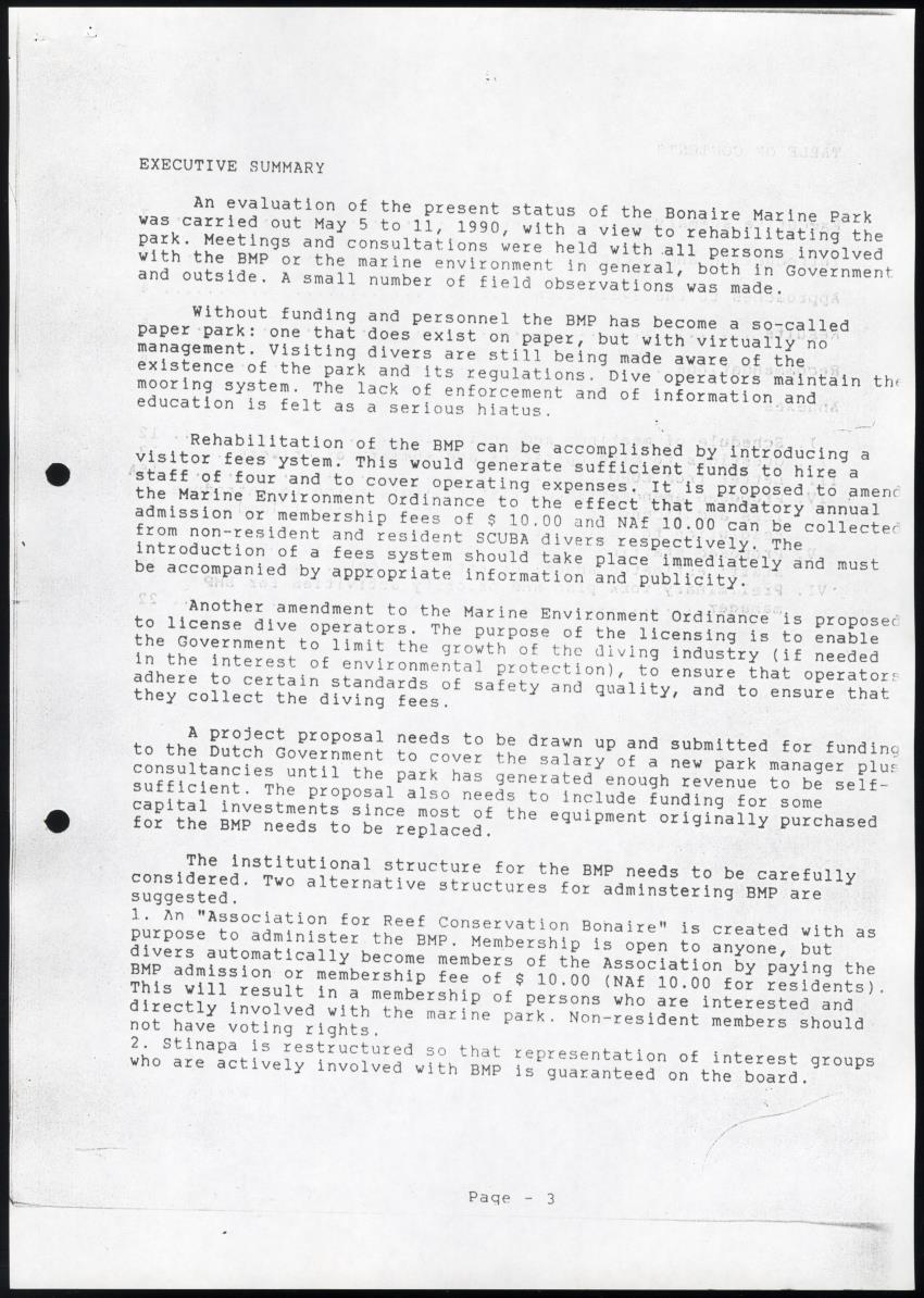 z Rehabilitation of the Bonaire Marine Park - Report of an evaluation of the existing situation. Recommendations and action plan for improvements - New Page