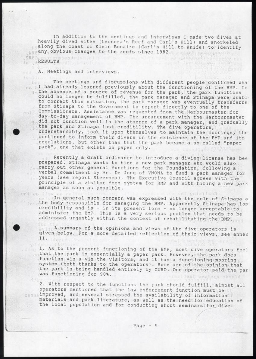 z Rehabilitation of the Bonaire Marine Park - Report of an evaluation of the existing situation. Recommendations and action plan for improvements - New Page