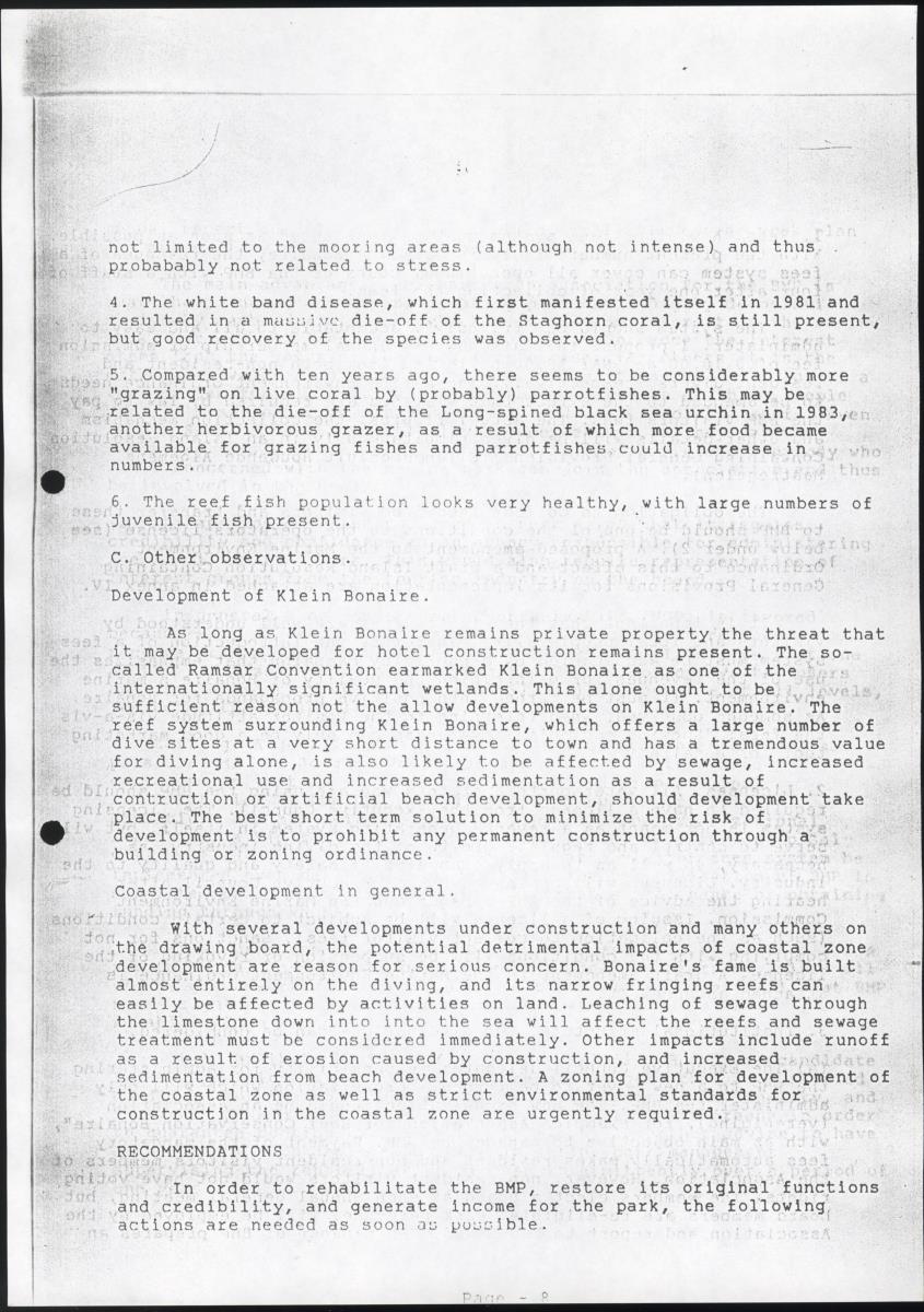 z Rehabilitation of the Bonaire Marine Park - Report of an evaluation of the existing situation. Recommendations and action plan for improvements - New Page