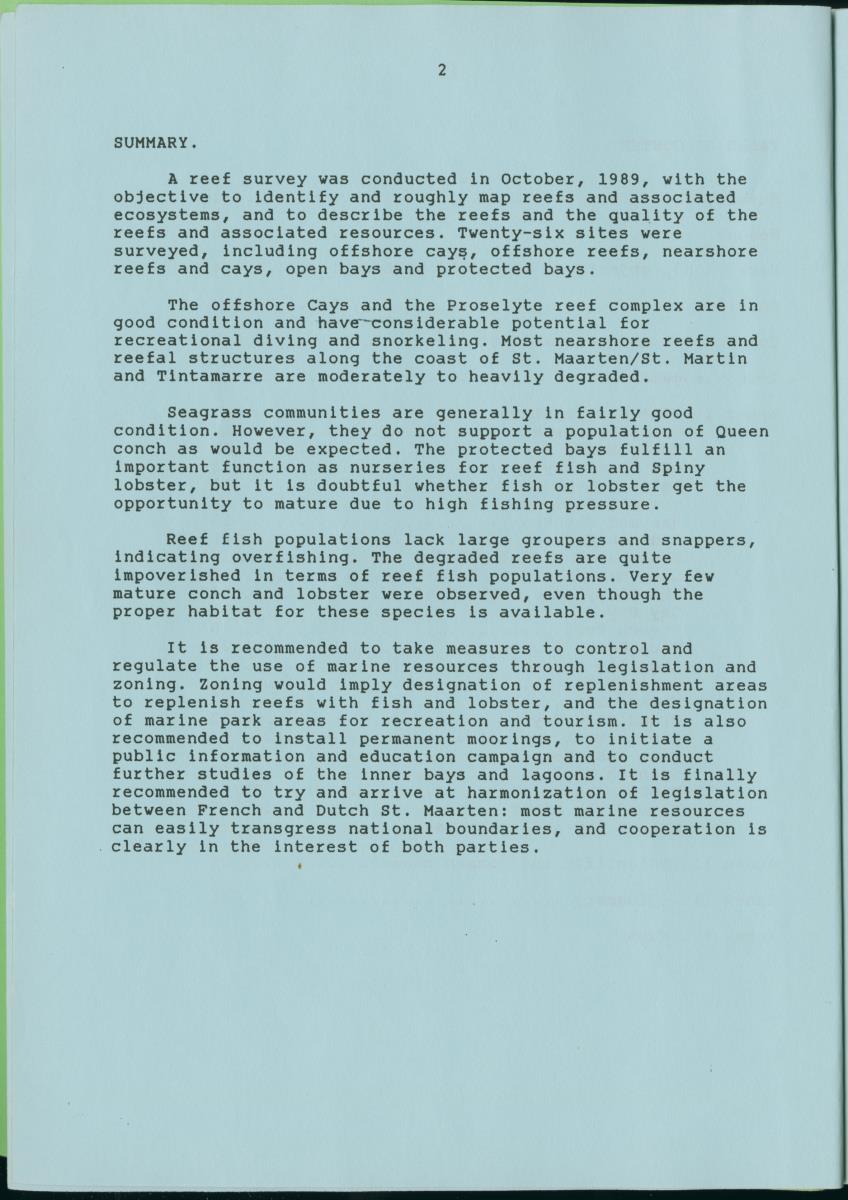 z Towards conservation of the marine environment St. Maarten / St. Martin - report of a preliminary reef survey prepared for Stinapa St. Maarten - New Page