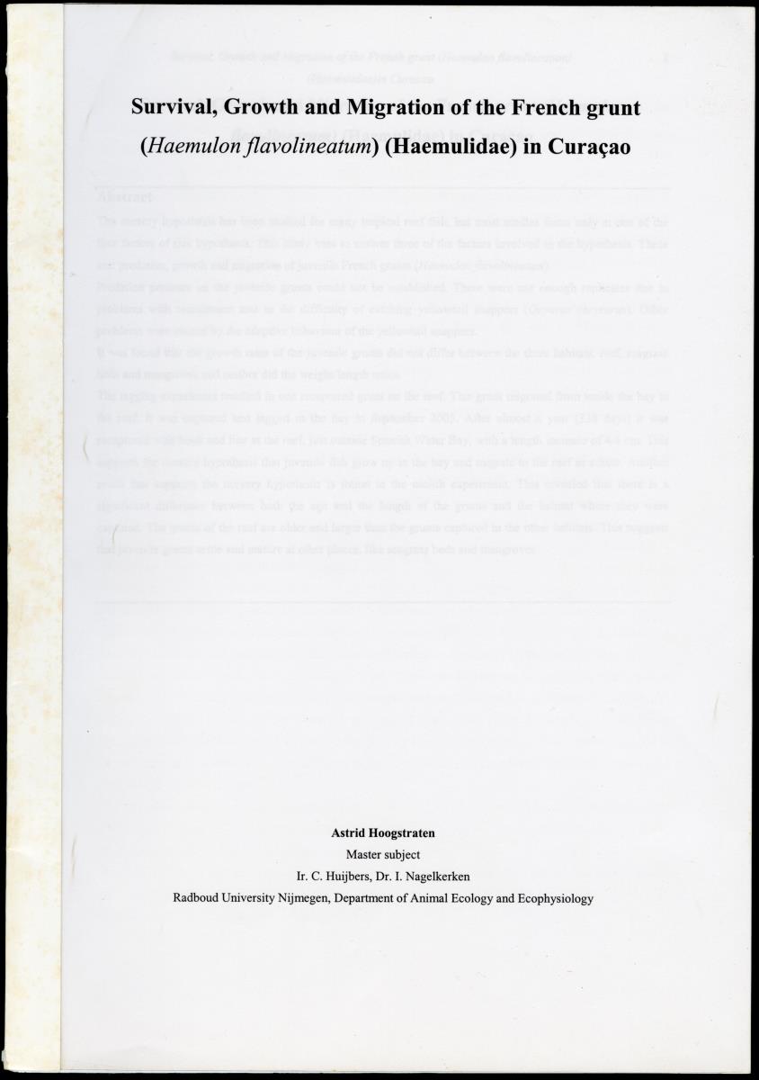 z Survival, Growth and Migration of the French grunt (Haemulon flavolineatum) (Haemulidae) in Curacao - New Page