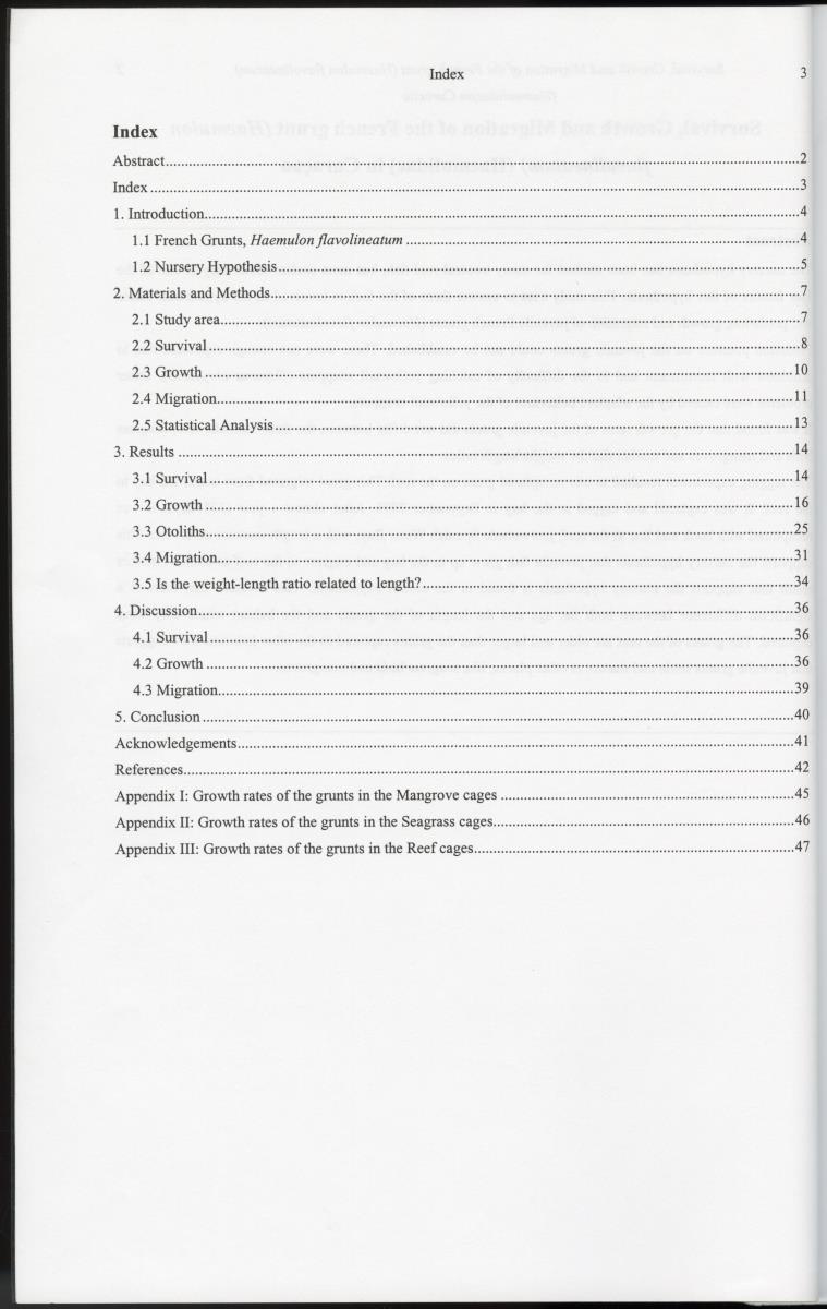 z Survival, Growth and Migration of the French grunt (Haemulon flavolineatum) (Haemulidae) in Curacao - New Page