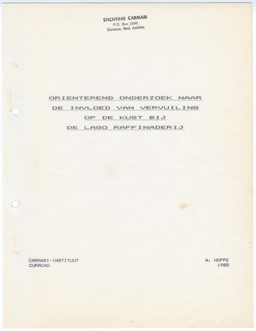 z Orienterend onderzoek naar de invloed van vervuiling op de kust bij de Lago raffinaderij, Aruba - New Page