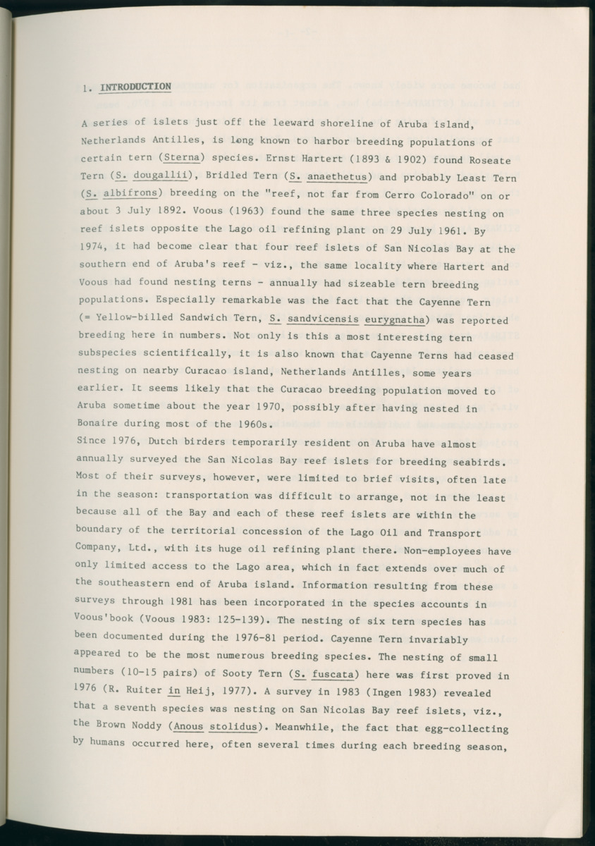 Z Report on 1984 survey of marine birds of Aruba, Netherlands Antilles - New Page