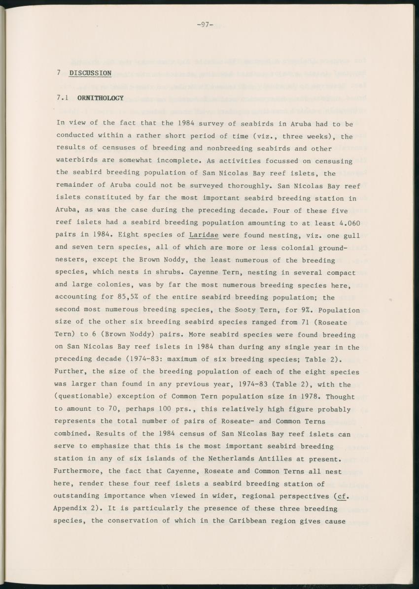 Z Report on 1984 survey of marine birds of Aruba, Netherlands Antilles - New Page