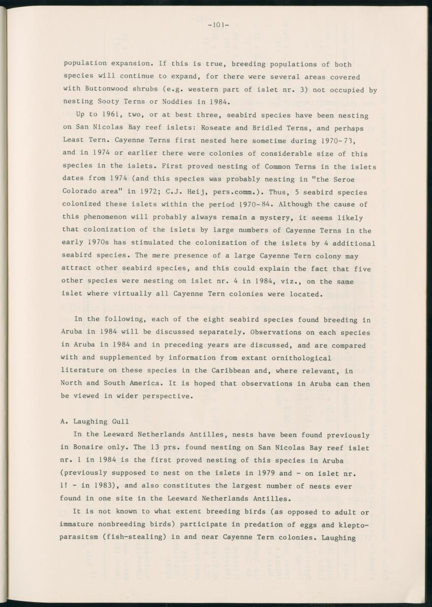 Z Report on 1984 survey of marine birds of Aruba, Netherlands Antilles - New Page
