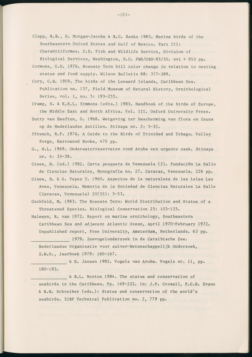 Z Report on 1984 survey of marine birds of Aruba, Netherlands Antilles - New Page