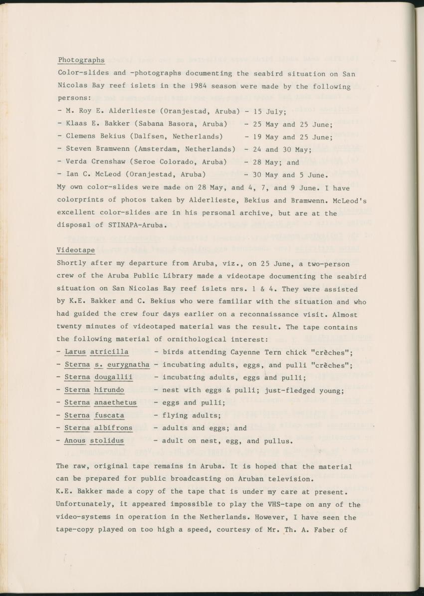 Z Report on 1984 survey of marine birds of Aruba, Netherlands Antilles - New Page