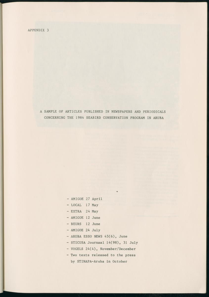 Z Report on 1984 survey of marine birds of Aruba, Netherlands Antilles - New Page