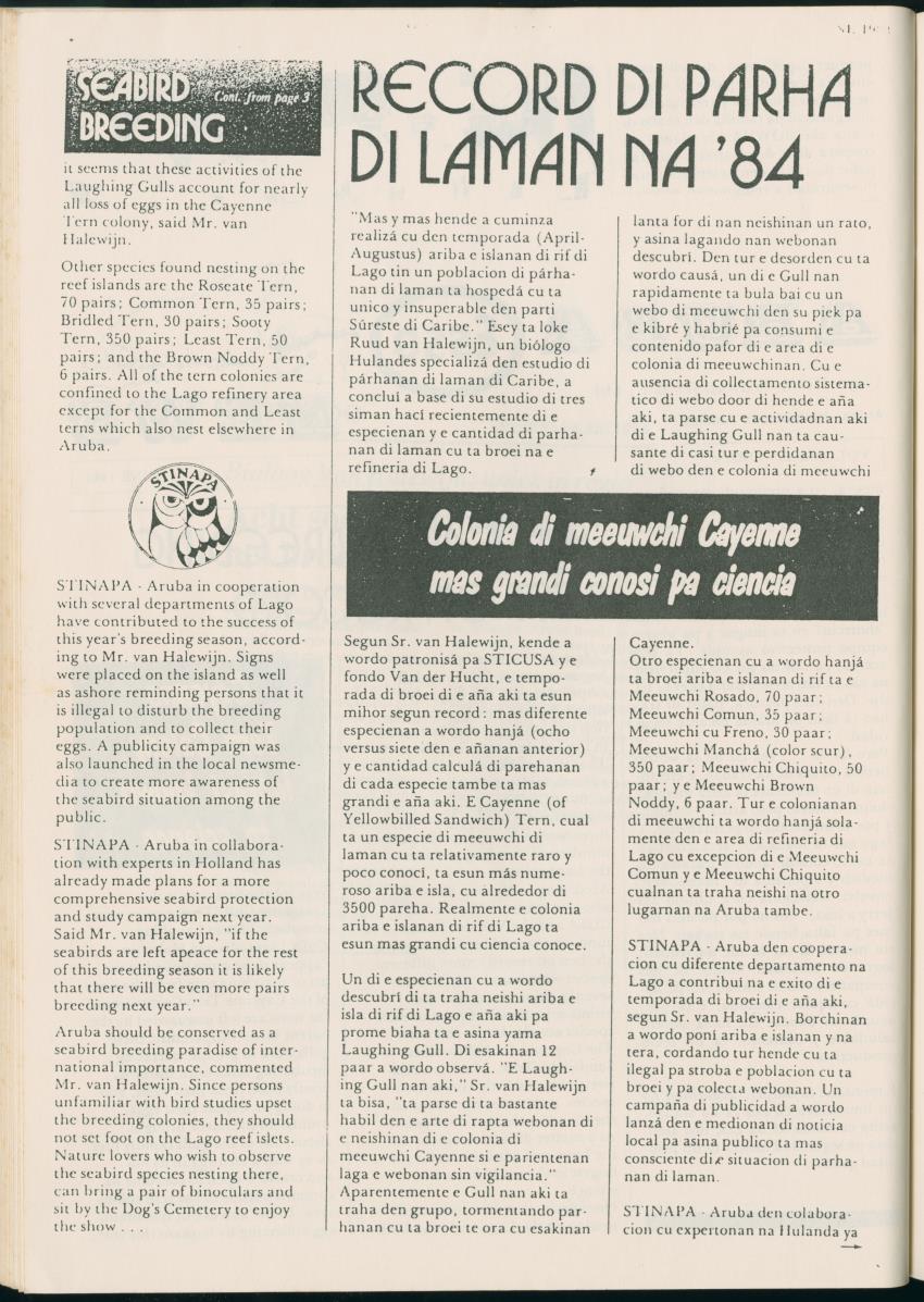 Z Report on 1984 survey of marine birds of Aruba, Netherlands Antilles - New Page