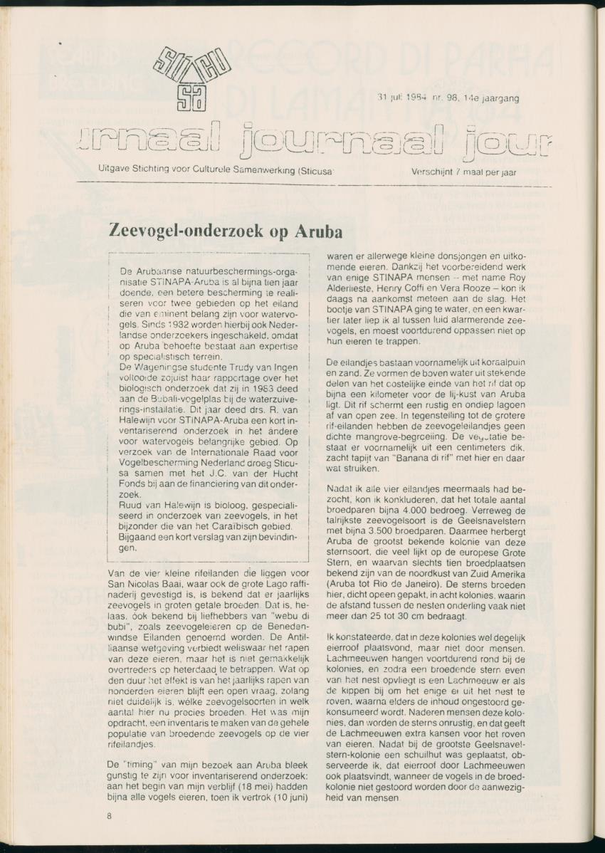 Z Report on 1984 survey of marine birds of Aruba, Netherlands Antilles - New Page