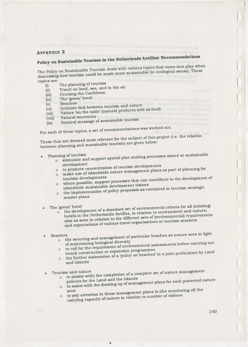 An Evaluation of the Spatial Distribution of Tourism Developments on Curcacao, as seen in the light of the Islandwide Development Plan - 