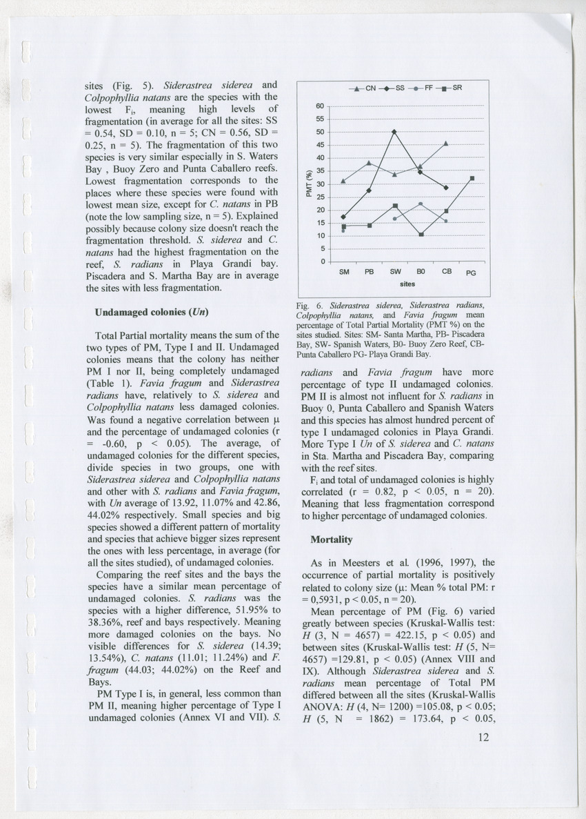 Coral population structure and partial mortality of scleractinian corals: Siderastrea sidera, Colpophyllia natans and Favia fragum. Comparison between inner bays and coral reefs - New Page