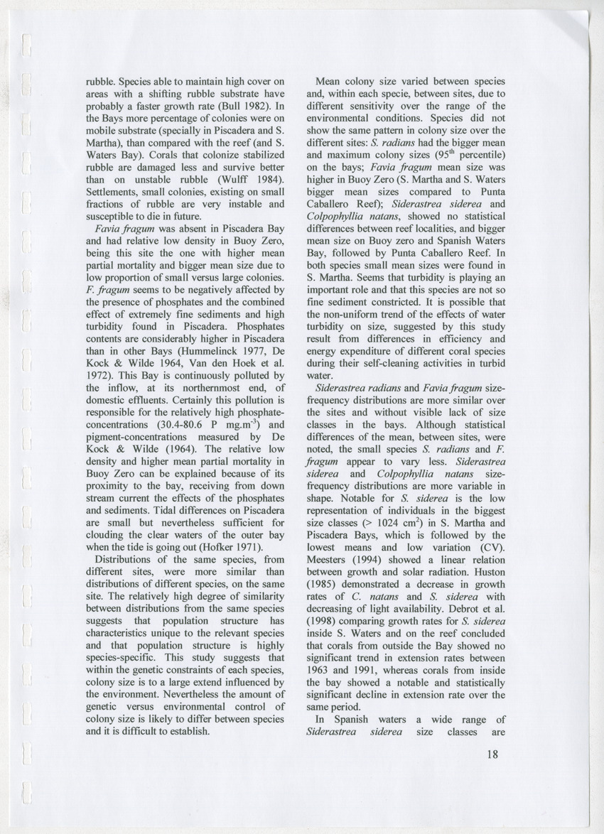 Coral population structure and partial mortality of scleractinian corals: Siderastrea sidera, Colpophyllia natans and Favia fragum. Comparison between inner bays and coral reefs - New Page
