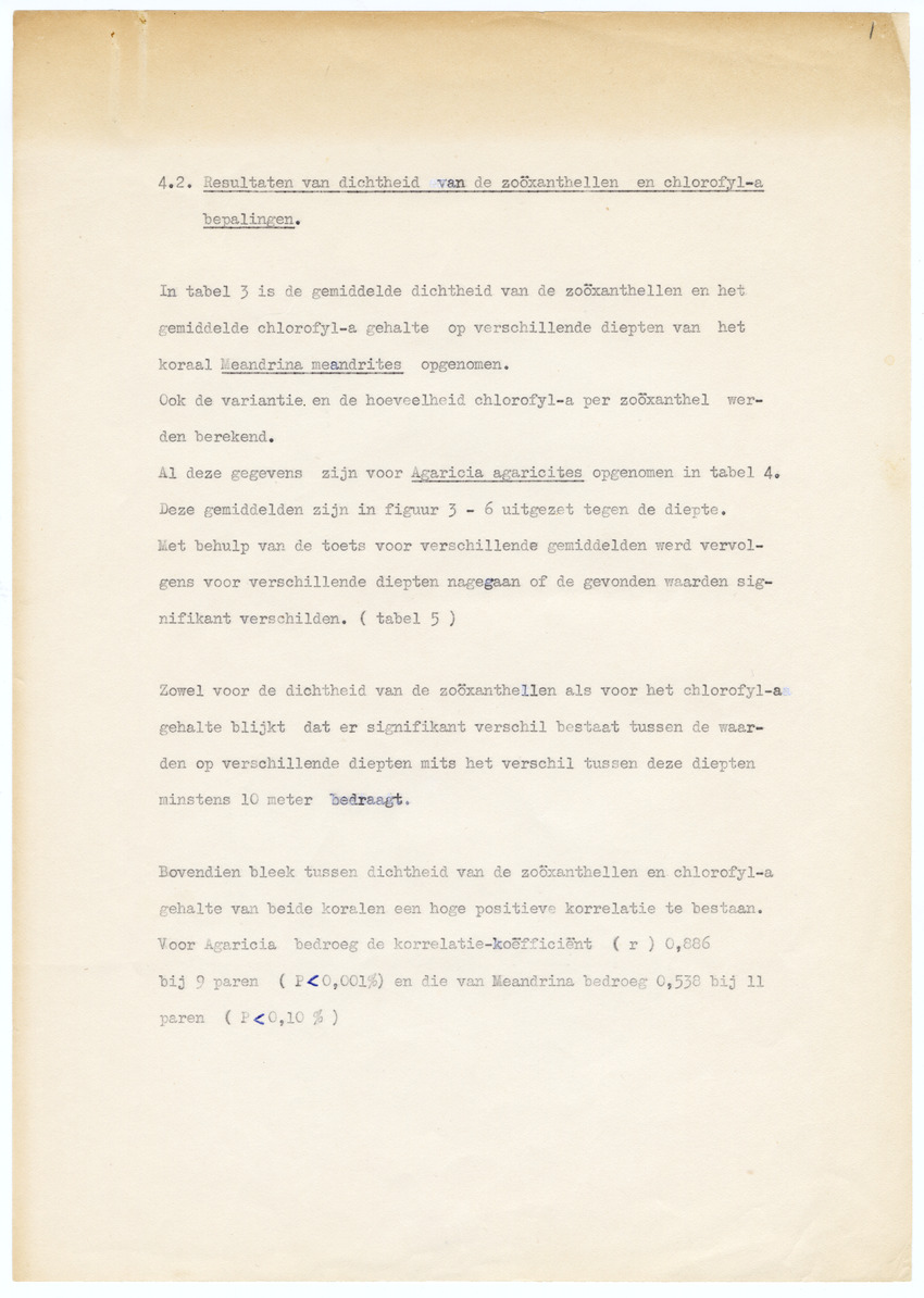 Grootte, Dichtheid en Chlorophylgehalte van de zooxanthellen van de koralen Agaricia agaricites en Meandrina meandrites - New Page