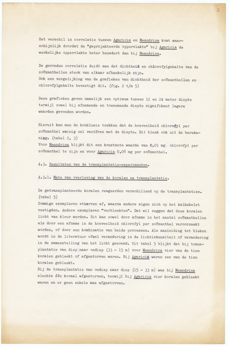 Grootte, Dichtheid en Chlorophylgehalte van de zooxanthellen van de koralen Agaricia agaricites en Meandrina meandrites - New Page